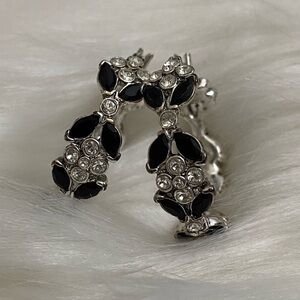 Decorative crystal and silver-tone hoop earrings